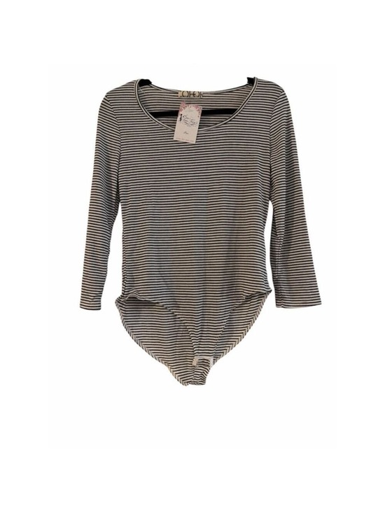 Color Story Tops - Color Story Black & White Striped Long Sleeve Bodysuit - Size Large - NWT